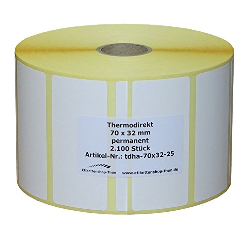 Thermo Etiketten auf Rolle - 70 x 32 - mm - 2.100 Stück - Hülse 25 mm - permanent haftend - BPA free von simhoa