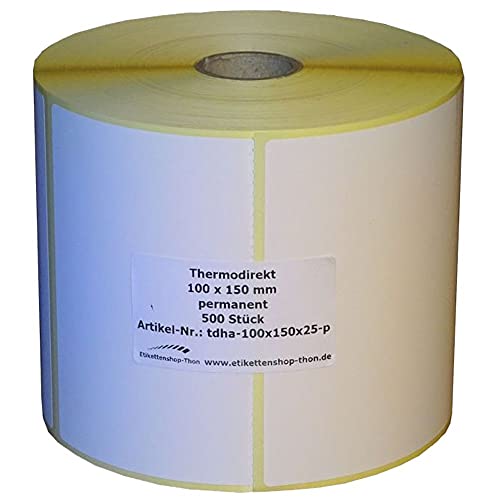 Thermo Etiketten mit Perforation auf Rolle - 100 x 150 mm - 500 Stück - Hülse 25 mm - permanent haftend - BPA free von simhoa