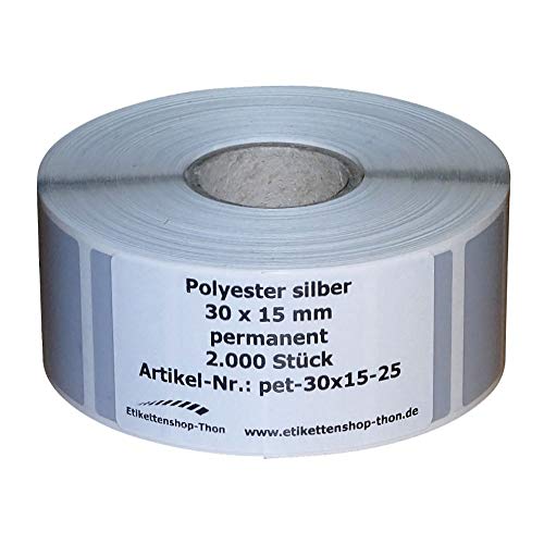 Typenschilder/Polyester Etiketten - 30 x 15 mm - 2.000 Stück - silber - Hülse 25 mm von simhoa