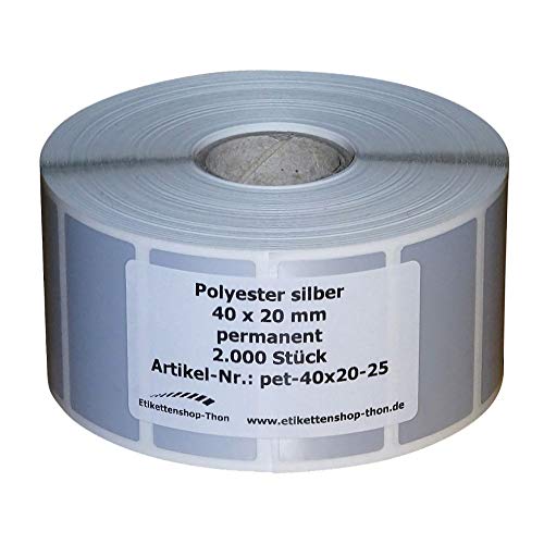 Typenschilder/Polyester Etiketten - 40 x 20 mm - 2.000 Stück - silber - Hülse 25 mm von simhoa