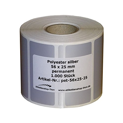 Typenschilder/Polyester Etiketten - 56 x 25 mm - 1.000 Stück - silber - Hülse 25 mm von simhoa