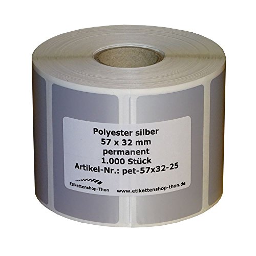 Typenschilder/Polyester Etiketten - 57 x 32 mm - 1.000 Stück - silber - Hülse 25 mm von simhoa