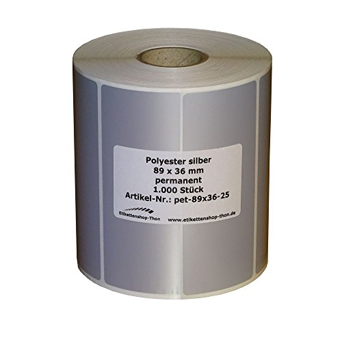 Typenschilder/Polyester Etiketten - 89 x 36 mm - 1.000 Stück - silber - Hülse 25 mm von simhoa