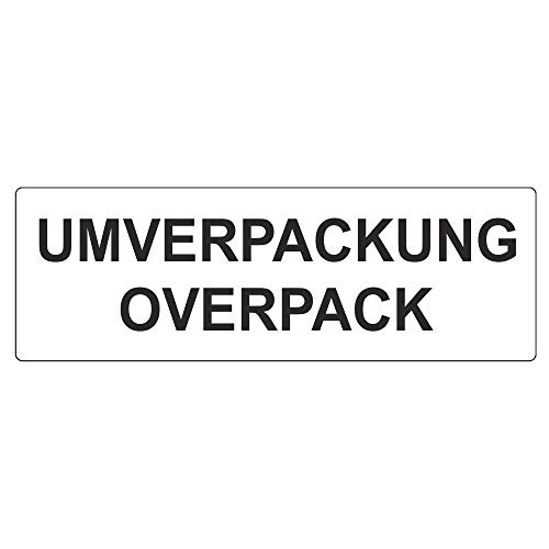 Warnetiketten/Versandetiketten "UMVERPACKUNG OVERPACK" auf Rolle - 50 x 150 mm - 500 Stück von simhoa