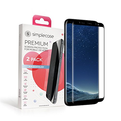 Simplecase Panzerglas passend zu Samsung Galaxy S8 , FULL SCREEN Premium Displayschutz , 100% Abdeckung , Optimaler Schutz , Extra Härtegrad 9H , Schwarz - 1 Stück von simplecase