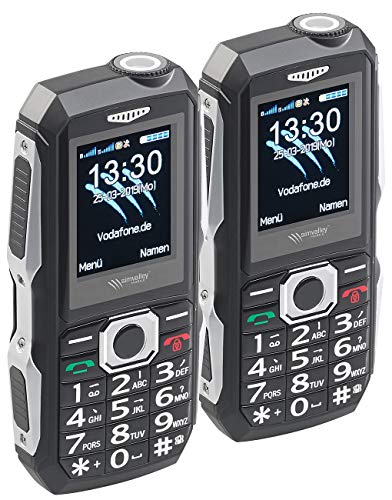 simvalley MOBILE Outdoor Handy: 2er-Set stoßfeste Outdoor-Handys, Dual-SIM-Funktion, Bluetooth, IP67 (Tastenhandy, Telefone, ohne Vertrag) von simvalley MOBILE