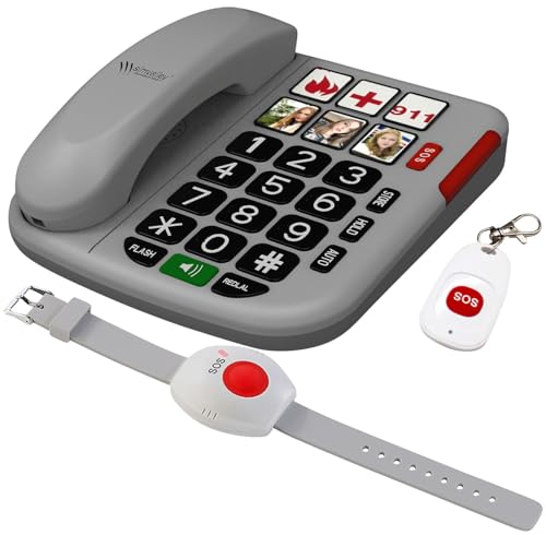 simvalley Communications Festnetztelefon: Senioren-Notruf-Telefon, Funk-SOS-Taster & zusätzliches SOS-Armband (Notruftelefon, Tischtelefon) von simvalley