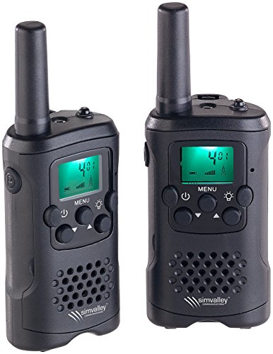 simvalley Communications Walkie Talkie: 2er-Set PMR-Funkgeräte mit VOX, bis 10 km Reichweite, LED-Taschenlampe (Walkie Talkie Set, Funksprechgeräte, Überwachung) von simvalley