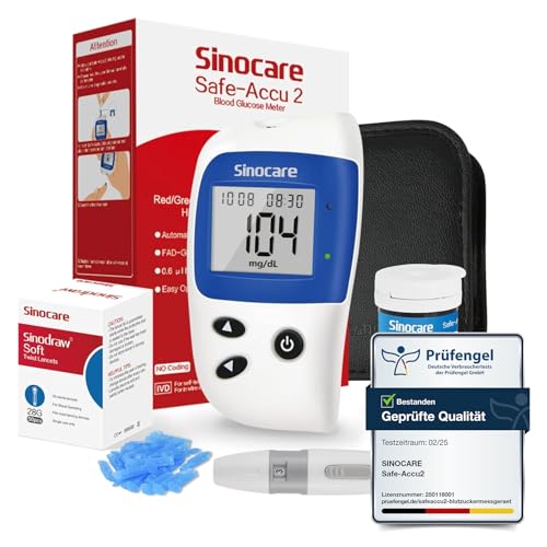Blutzuckermessgerät, Zuckermessgerät mit Blutzuckerteststreifen 25, Sinocare Safe-Accu2 Blutzuckermessgerät set mit teststreifen, mg/dL (Safe-Accu2 Messgeräte 25 Set) von sinocare