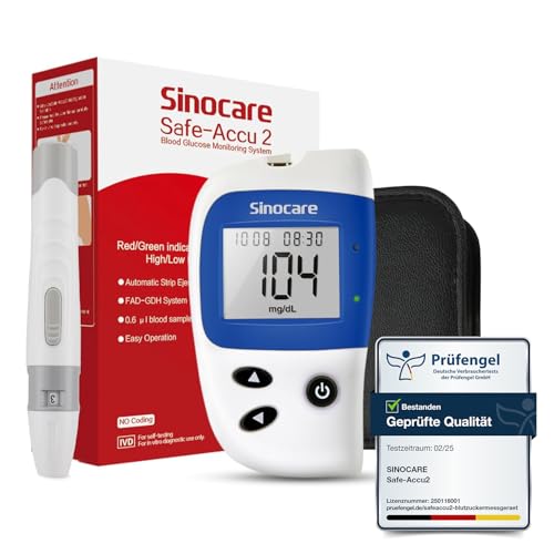 Blutzuckermessgerät, Zuckermessgerät mit Stechhilfe, Sinocare Safe-Accu2 Zuckermessgerät Blutzucker Messen von sinocare