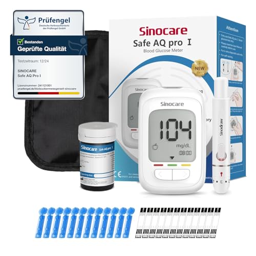 Blutzuckermessgerät Set mit Teststreifen, Zuckermessgerät, sinocare Safe AQ pro I Teststreifen 25, Stechhilfe, mg/dL(Blutzuckermessgeräte Set 25) von sinocare