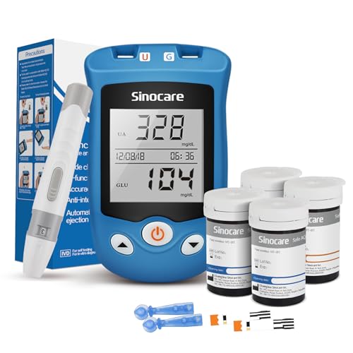 Harnsäure Messgerät Blutzuckermessgerät, Harnsäure Selbst Messen Kit, Zuckermessgerät mit Teststreifen Blutzucker Harnsäure Teststreifen (sinocare Safe AQ UG) von sinocare