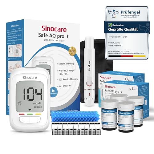 Sinocare Blutzuckermessgerät Set mit Teststreifen 100, Blutzuckermessgerät 2023 Core Tech mit Ketose Messen Erinnerung & Farbindikator, mg/dL(Safe AQ Pro I) von sinocare