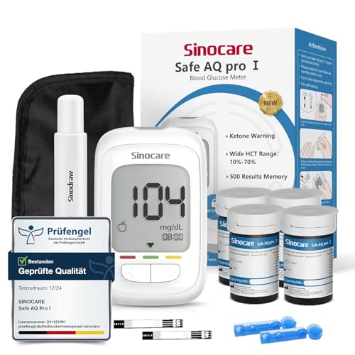 sinocare Blutzuckermessgerät Set, Upgrade Zuckermessgerät mit Teststreifen 100, Glucometer Glucose Monitor Starter und Ältestenbedienung Freundlich (Safe AQ pro I Blutzuckermessgeräte Set 100) von sinocare