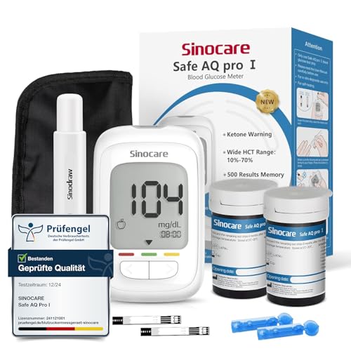 sinocare Blutzuckermessgerät Set, Upgrade Zuckermessgerät mit Teststreifen 50, Starter und Ältestenbedienung Freundlich(Safe AQ pro I Blutzuckermessgeräte Set 50) von sinocare