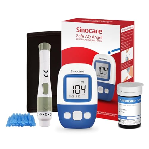 sinocare Blutzuckermessgerät Testsieger, Blutzuckermessgerät Set mit 25pcs Teststreifen und Lanzetten, Safe AQ Angel Selbsttest Diabetes-Set, mg/dL von sinocare