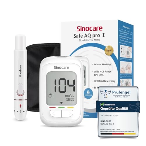 sinocare Safe AQ Pro I Blutzuckermessgerät und Stechhilfe, Glucose Monitor Zuckermessgerät, mg/dL (Blutzuckermessgeräte nur) von sinocare