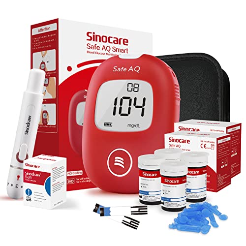 sinocare Safe AQ Smart Diabetes Messgerät Set, Blutzuckermessgerät mit 100 Teststreifen und 100 Blutlanzetten, Schmerzfrei, mg/dL ( x100 ) von sinocare
