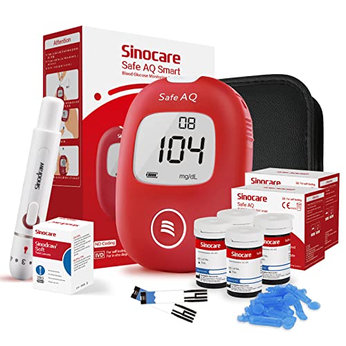 sinocare Blutzuckermessgerät Set mit Teststreifen 100, Glucose Monitor mit 100 Blutzuckerteststreifen und Stechhilfe, Schmerzfrei, mg/dL (AQ smart set x100 Teststreifen) von sinocare