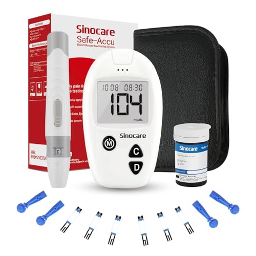 sinocare Safe Accu Blutzuckermessgerät, Blutzuckermessgerät Set mit Teststreifen 25 für Blutzuckerkontrolle, Schmerzfrei, 200 Gruppen von Speicherwerten, mg/dL(Set x25) von sinocare