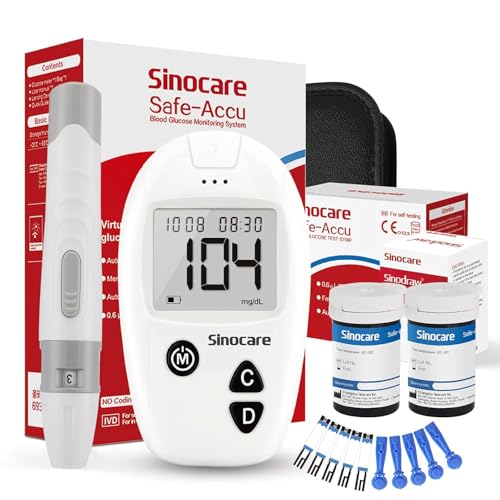 sinocare Safe Accu Blutzuckermessgerät, mg/dL, Blutzuckermessgerät Set mit Teststreifen x50 für Blutzuckerkontrolle, Schmerzfrei, 200 Gruppen von Speicherwerten sinocare Safe Accu Blutzuckermessgerät, mg/dL, Blutzuckermessgerät Set mit Teststreifen x50 für Blutzuckerkontrolle, Schmerzfrei, 200 Gruppen von Speicherwerten von sinocare