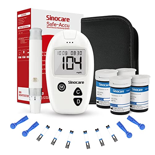 sinocare Safe Accu Blutzuckermessgerät Zuckermessgerät mit Teststreifen 100 + Blutlanzetten 100, Schmerzfrei, 200 Gruppen von Speicherwerten - mg/dL (Set x100) von sinocare