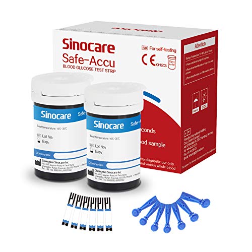 sinocare Safe Accu Blutzuckerteststreifen Set, Teststreifen Blutzucker 50 + Blutlanzetten 50 (Nur für Safe Accu Blutzuckermessgerät Testsieger) von sinocare