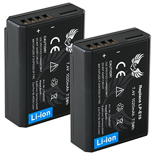 2X SK Akku Canon LP-E10 | 1020mAh | für Canon EOS 1100D 1200D 1300D 2000D 4000D / Rebel T3 T5 T6 / Kiss X50 X70 von skgames