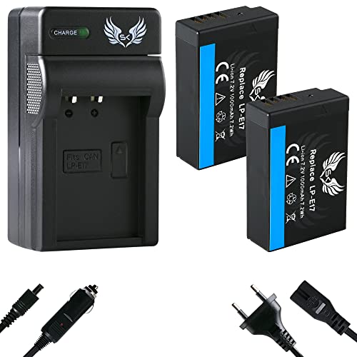 2X SK Akku Ersatz für Canon LP-E17 1000mAh (Teildekodiert) + Charger Canon EOS RP R8 R10 R50 R100 - M3 M5 M6 II - 77D 750D 800D / Rebel T8i SL3 von skgames