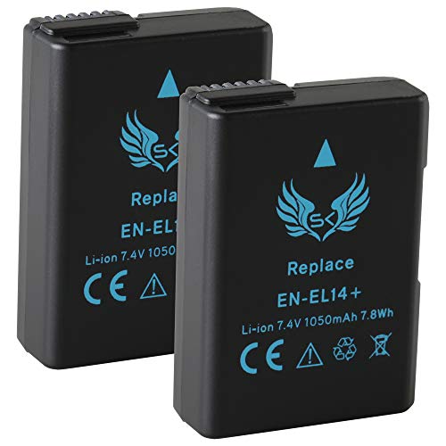 2X SK Akku Ersatz für Nikon EN-EL14 | 1050mAh | EN-EL14A für Nikon D3100 D3300 D3400 D3500 D5100 D5300 D5500 D5600 DF /// CoolPix P7000 P7700 P7800 von skgames