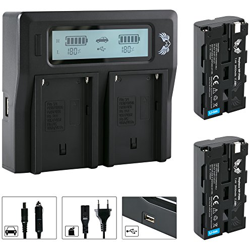 2X SK Akku Ersatz für Sony NP-F550 /- 2400mAh + LCD Dual Charger für Sony NP-F750 NP-F960 NP-F970 NP-F980 // Blitzgeräte Videoleuchten Fieldmonitore von skgames