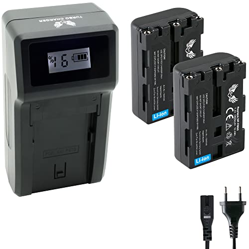 2X SK Akku Sony NP-FM50 1400mAh + Turbo LCD Charger für Sony NP-FM70 NP-FM90 QM51D NP-F750 /// für Sony Cyber-Shot DSC F707 S30 S50 S70 S75 S85 von skgames