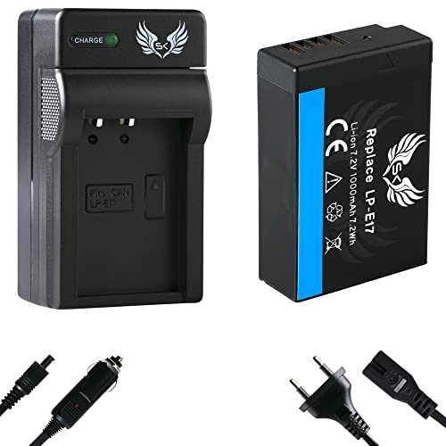 SK Akku Ersatz für Canon LP-E17 1000mAh (Teildekodiert) + Charger Canon EOS RP R8 R10 R50 R100 - M3 M5 M6 II - 77D 750D 800D / Rebel T8i SL3 von skgames