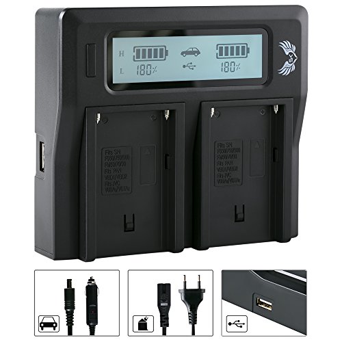 SK LCD Dual Akku Charger Doppel Ladegerät für Sony NP-F550 NP-F750 NP-F960 NP-F970 NP-F990 // NP-FM50 NP-FM500H // NP-QM71 NP-QM91 und weitere von skgames