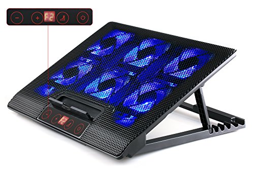 skgames Notebook Laptop Kühler Gamer Ständer Unterlage für 10-17 Zoll, 6 x LED Lüfter, LCD Lüftersteuerung, 7 Stufen Höhenverstellung, Blau von skgames