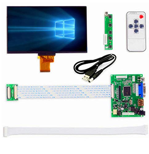 EJ070NA-01J IPS-Bildschirm, 17,8 cm (7 Zoll), 1024 x 600 IPS-Bildschirm, LCD-TFT-Monitor mit Fernbedienung, Steuerplatine, 2 AV HDMI VGA für Raspberry Pi (ohne Touchscreen) von skylarpu