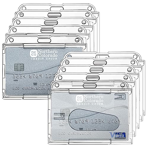 skytowards 10 PCS Ausweishülle Hartplastik Kartenhülle Horizontal Ausweishalter Doppelt Karten Schutzhülle Kartenhalter Transparent mit Daumenschlitz Kartenschutzhülle ID Card Holder für Schule von skytowards