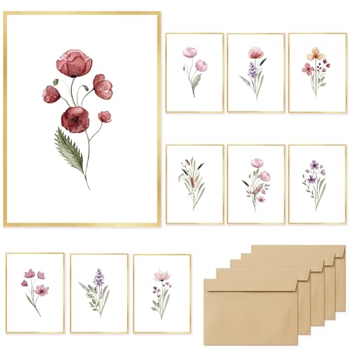 slapaflife Blanko-Karten mit elegantem Goldfolien-Blumendesign, blanko, 10,2 x 15,2 cm, 20 Stück – Blanko-Grußkarten, formelle Karten für alle Anlässe, Notizkarten mit passenden rustikalen Umschlägen von slapaflife