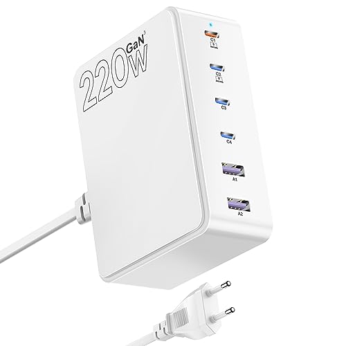 USB C Ladegerät, slitinto 220W USB C Netzteil, USB Ladegerät Mehrfach mit 4 USB-C und 2 USB-A, Laptop-Schnellladegerät mit Basis-Ladestation, USB Charger für MacBook, i Phone, i Pad, Galaxy, etc USB C Ladegerät, slitinto 220W USB C Netzteil, USB Ladegerät Mehrfach mit 4 USB-C und 2 USB-A, Laptop-Schnellladegerät mit Basis-Ladestation, USB Charger für MacBook, i Phone, i Pad, Galaxy, etc von slitinto