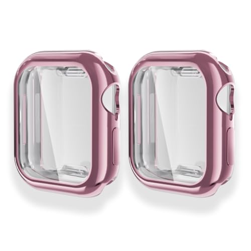 smaate Kompatibel mit Apple Watch Series 10 (2024) 46 mm, 2 Stück, TPU-Hülle mit integriertem Displayschutz, Rosa von smaate