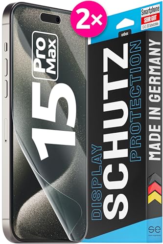 2x se® 3D SCHUTZFOLIE Transparent für Apple iPhone 15 Pro Max,Selbstheilend, 100% Fingerabdruck & FaceID kompatibel, einfache blasenfreie Installation, Ultra-Klar, Stoß-Kratzfest, aus Deutschland 2x se® 3D SCHUTZFOLIE Transparent für Apple iPhone 15 Pro Max,Selbstheilend, 100% Fingerabdruck & FaceID kompatibel, einfache blasenfreie Installation, Ultra-Klar, Stoß-Kratzfest, aus Deutschland von smart engineered