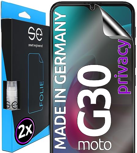 S.E für Motorola Moto G30 Schutzfolie privacy Blickschutz-Folie - 2x Folien im SET aus Deutschland, anti-peep G30 Matte-Folie Anti-Spy Folie, staubfrei und blasenfrei, Moto G30 Sichtschutz-Folie von smart engineered