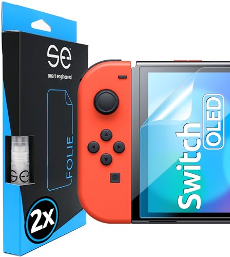 S.E für Nintendo Switch OLED 2021 Schutzfolie - 2x Folien im SET aus Deutschland, leichte Aufbringung, staubfrei und blasenfrei, Switch OLED 7 Zoll Folie TPU Material, Full Screen, 100% Passgenau Klar von smart engineered