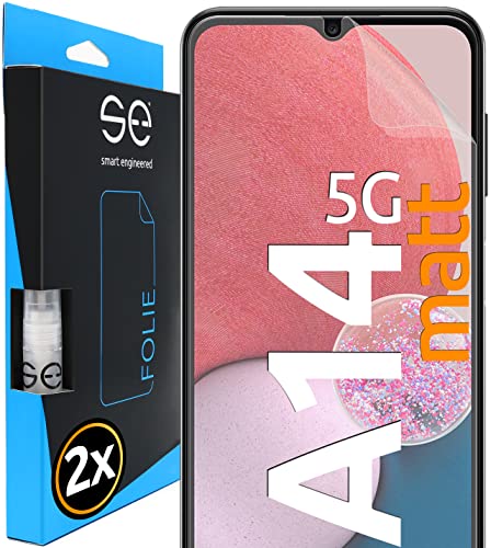 S.E für Samsung Galaxy A14 5G Folie, matt entspiegelt, 2x Full Screen, Positionierhilfe, Galaxy A14 5G Schutzfolie, matte Displayfolie, matte Galaxy A14 5G Schutzfolie aus Deutschland von smart engineered