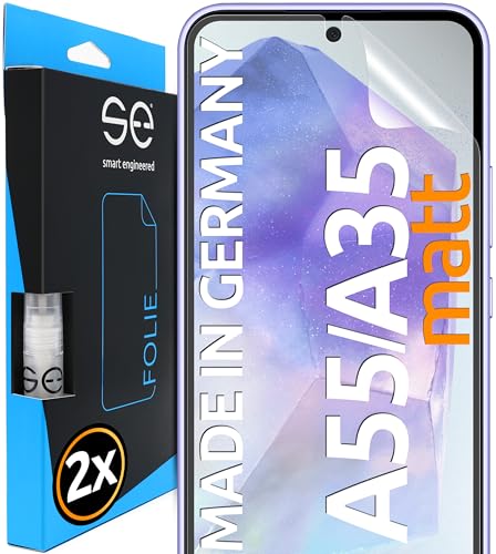 2x se® 3D SCHUTZFOLIE Entspiegelt für Samsung Galaxy A55 / A35,Anti-Staub, 100% Fingerabdruck & FaceID kompatibel, einfache blasenfreie Installation, Ultra-Klar, Stoß-Kratzfest, aus Deutschland von smart engineered
