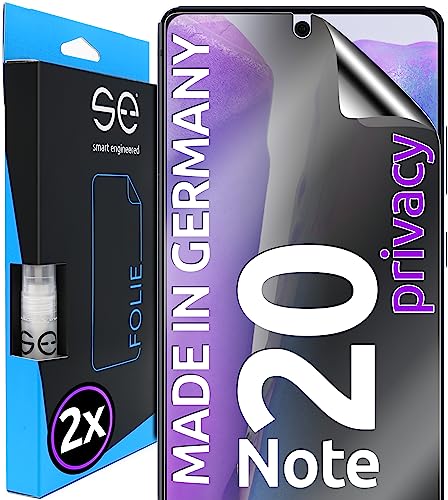 2x se® 3D SCHUTZFOLIE Privacy für Samsung Galaxy Note 20,Blickschutz, 100% Fingerabdruck & FaceID kompatibel, einfache blasenfreie Installation, Ultra-Klar, Stoß-Kratzfest, aus Deutschland von smart engineered