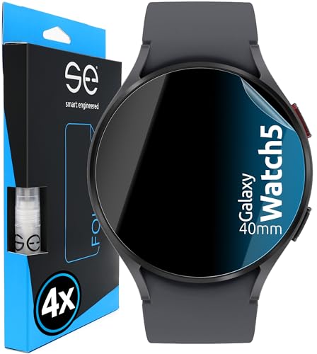 S.E für Samsung Galaxy Watch 5 (40mm) Schutzfolie - 4x Folien im SET aus Deutschland, Folie TPU Technologie, kinderleichte Anwendung, Galaxy Watch 5 40mm Folie als Alternative für Schutzglas von smart engineered
