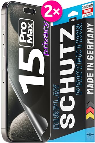 2x se® 3D SCHUTZFOLIE Privacy für Apple iPhone 15 Pro Max,Blickschutz, 100% Fingerabdruck & FaceID kompatibel, einfache blasenfreie Installation, Ultra-Klar, Stoß-Kratzfest, aus Deutschland 2x se® 3D SCHUTZFOLIE Privacy für Apple iPhone 15 Pro Max,Blickschutz, 100% Fingerabdruck & FaceID kompatibel, einfache blasenfreie Installation, Ultra-Klar, Stoß-Kratzfest, aus Deutschland von smart engineered