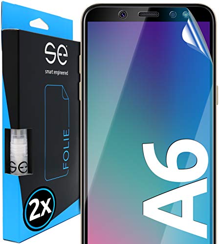 s.e Schutzfolie für Samsung Galaxy A6, 2 Stück, Full Screen, Positionierhilfe, A6 Panzerfolie, transparente Displayfolie, funktionierende Alternative zu A6 Schutzglas, Schutzglasfolie von smart engineered