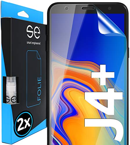 s.e Schutzfolie für Samsung Galaxy J4 Plus, 2 Stück, Full Screen, Positionierhilfe, J4+ Schutzfolie, transparente Displayfolie, funktionierende Alternative zu J4+ Schutzglas, Schutzglasfolie von smart engineered